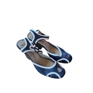 Fly Girl Black White Strappy Wedge Sandals Women Size 41 Peep Toe Ankle Strap